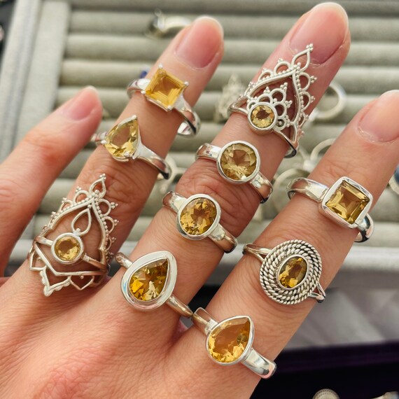 Citrine and Sterling Silver Stacking Ring 925 Silver and Natural