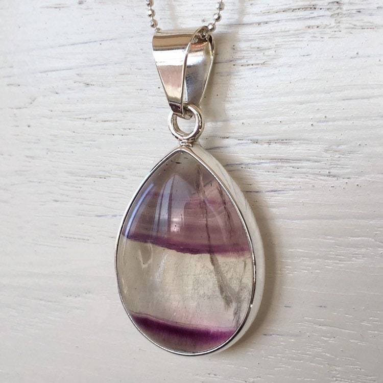 Fluorite and Sterling Silver Pendant Teardrop Fluorite - Etsy