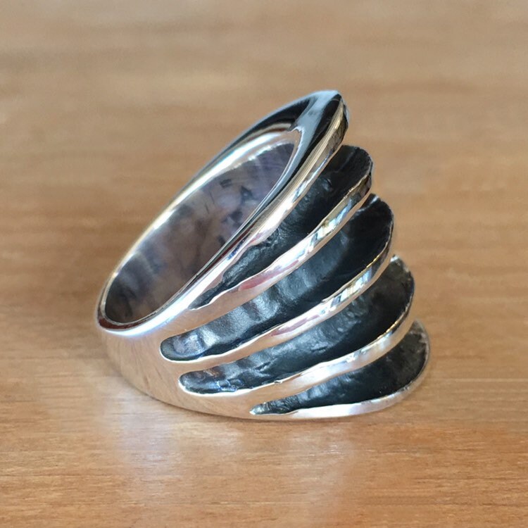 Sterling Silver Chunky Ring 925 Silver Ring Striped Silver | Etsy