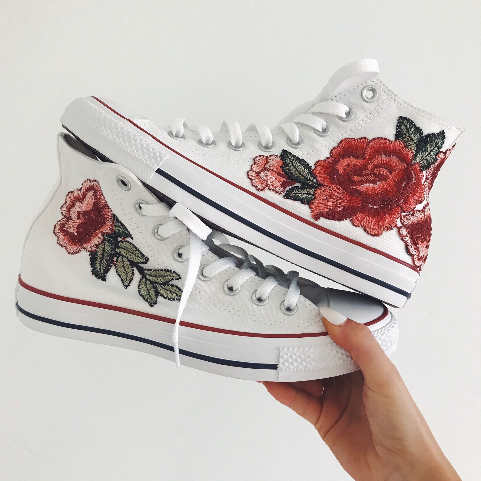 Rose embroidered hi top converseshoes included in price Etsy