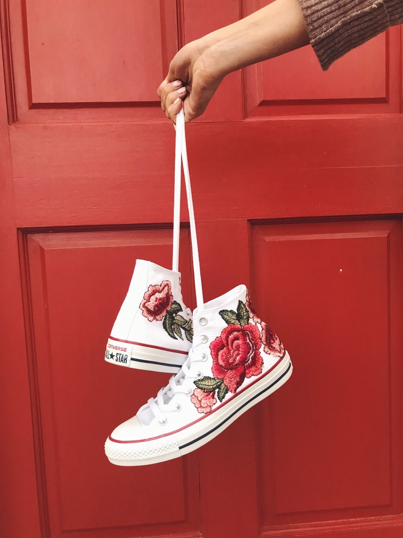 Rose embroidered hi top converseshoes included in price Etsy