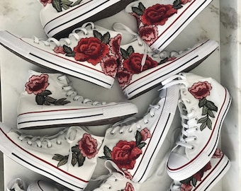 Rose embroidered hi top converse-shoes included in price