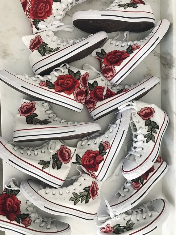 Rose embroidered hi top converse-shoes 