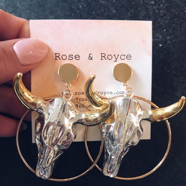 Bull skull hoop earrings