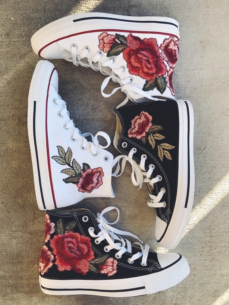 Rose embroidered hi top converseshoes included in price Etsy