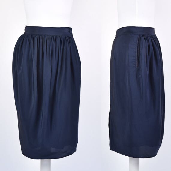 Vintage 70s Janice Wainwright navy 100% silk midi