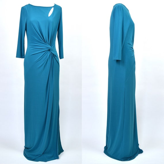 Ossie Clark teal green floor length dress/gown wit