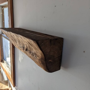 Rustic Live Edge Floating Shelf | Thick Wooden Beam Mantle for Fireplace | Reclaimed Wood Decor