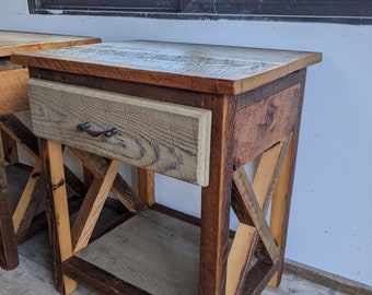 reclaimed wood two tone nightstand/End table