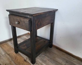 Rustic End Table with Drawer/ Two tone black