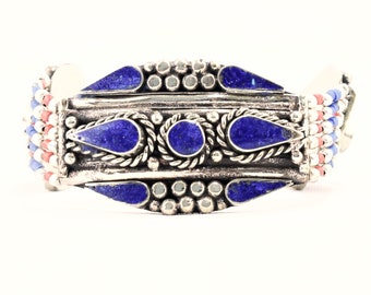 Bracciale in lapislazzuli tibetano stile boho bangle, etnico bohémien