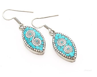 Turquoise Tibetan ethnic earrings