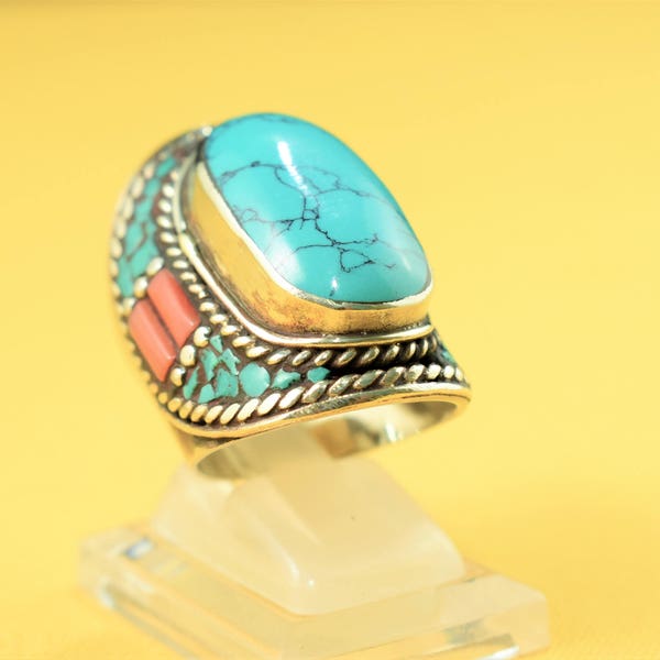 Ring boho ethnic Tibetan turquoise Scepter Nepal