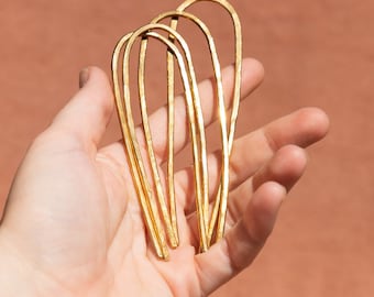 Hammered French Hair Pin | Shiny Brass or Copper | Hair Accessories | Minimalist Design | Functional Jewelry