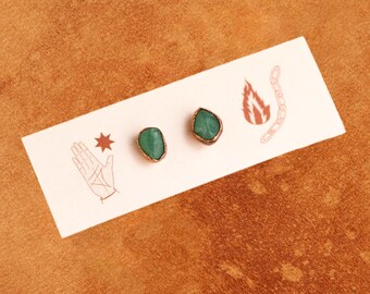 Borchie in avventurina / Orecchini in rame e cristallo / Perno e chiusura in argento sterling / Gioielli con pietre preziose naturali