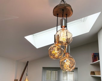 Oak Slice Trio Pendant Hanging Cluster Light