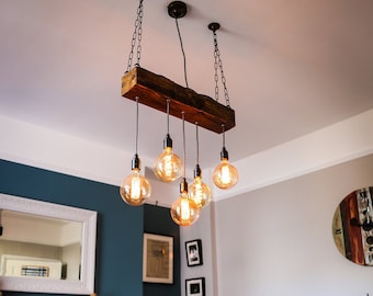Oak Wooden Beam Light Chandelier Ceiling Cluster Pendant Dining Room Kitchen Island