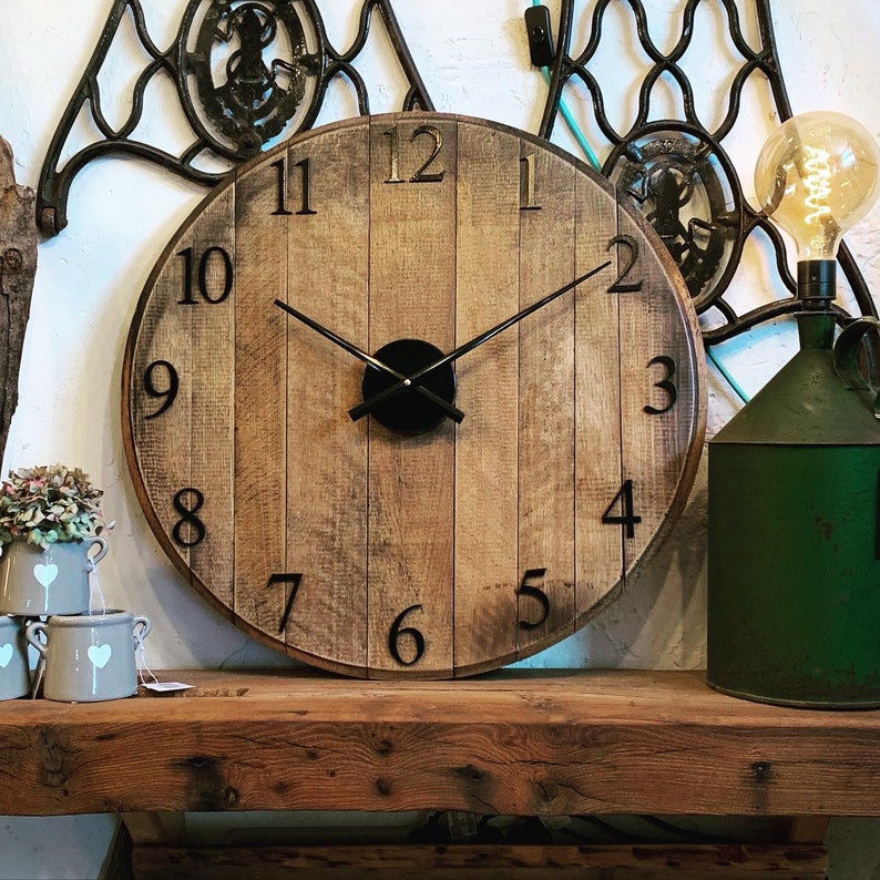 Oak Whiskey Barrel Wall Clock 60cm Vintage Reclaimed Oak Large Etsy
