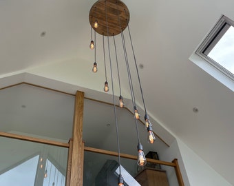 Spiral 10 Lamp Oak Whiskey Barrel Chandelier Cluster Pendant Light Hallway, Entrance, Feature Lighting