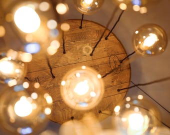 Handcrafted 15 Bulb Whiskey Barrel Lid Cascade Chandelier