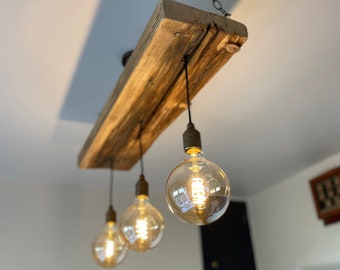 Triple Wooden Beam Chandelier - Norwegian Spruce Cluster Pendant Light