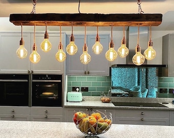 Oak Wooden Beam Light Chandelier Ceiling Cluster Pendant Dining Room