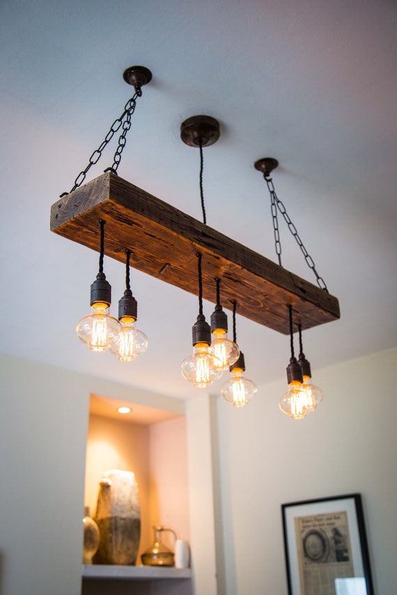 Reclaimed Wooden Beam Chandelier Ceiling Barn Light Pendant For Exposed Vintage Bulbs Custom Built