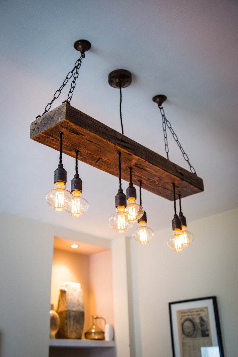 Reclaimed Wooden Beam Chandelier Ceiling Barn Light Pendant Etsy