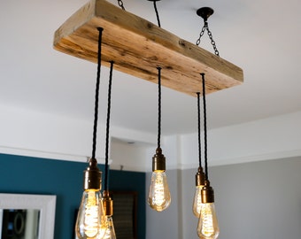 Norwegian Spruce Wooden Beam Chandelier Cluster Pendant Light