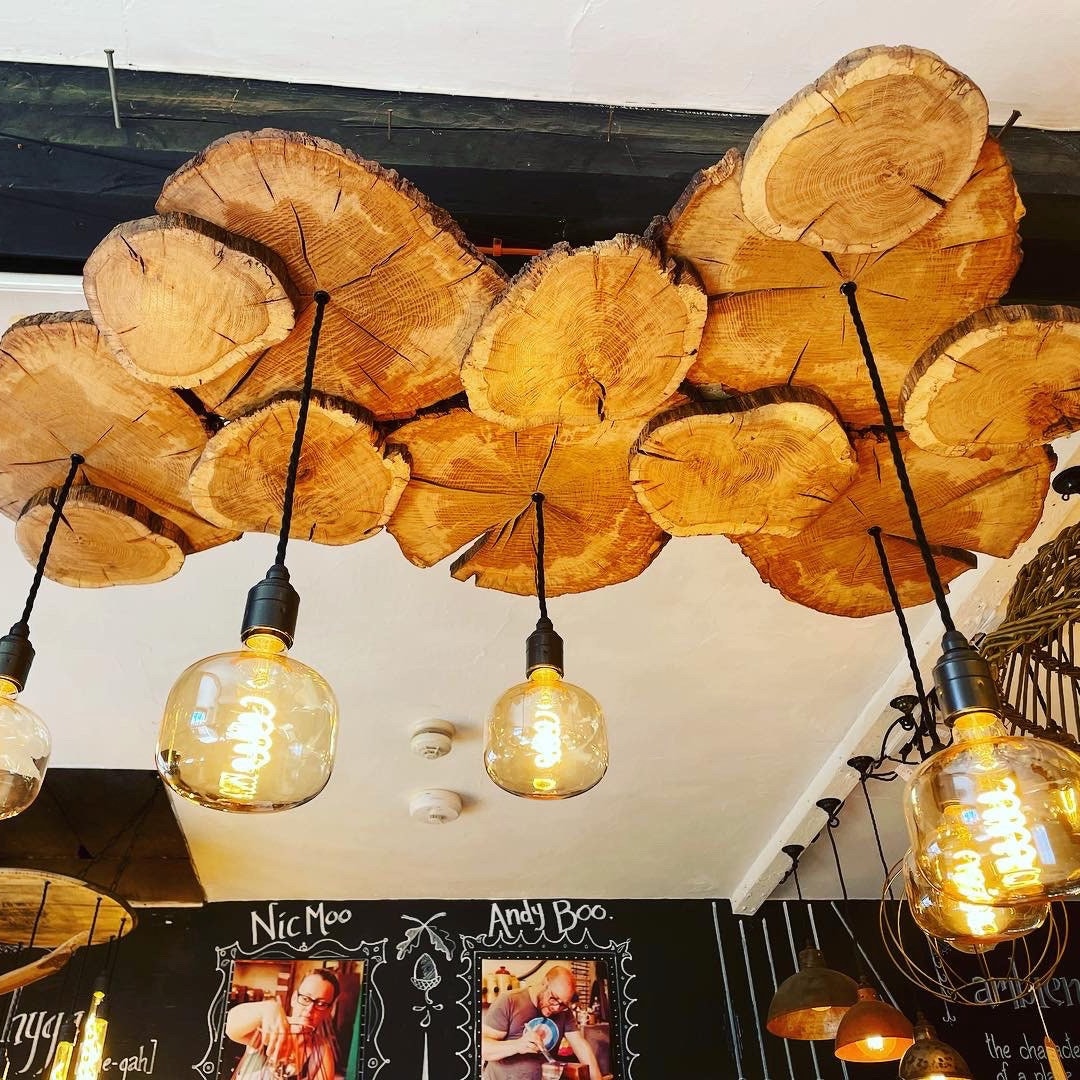 Oak or Cork Log Slice Chandelier Ceiling Cluster Pendant Light Etsy