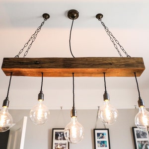 Crafted Oak Elegance: 1m 5-Light Wooden Beam Chandelier Rustic Pendant Light