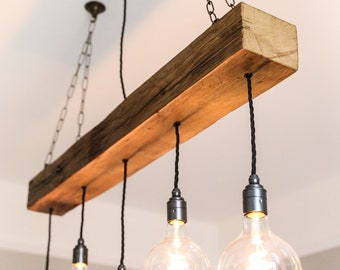 Oak Beam Chandelier Rustic Hanging Pendant Light 1m 5-Light