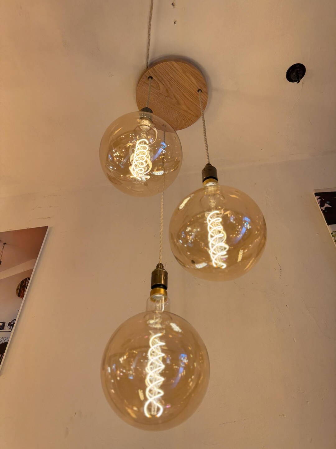 Oak Disc Pendant Light | 3 Drop Kitchen Island, Stairwell & Dining