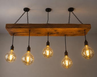 Reclaimed Wood Beam Chandelier | Rustic Kitchen Island Dining Light, Plant Display Pendant
