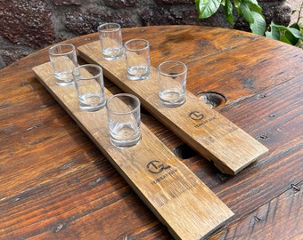 Whiskey Barrel Stave Shot Glass Paddle - Personalized Flight Board
