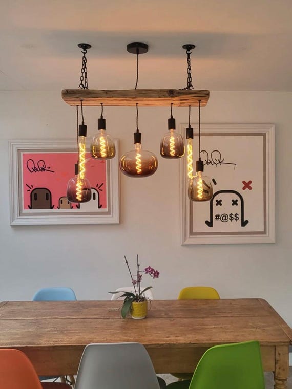 Colour Fade Chandelier, Wooden Beam Light Energy Efficient LED bulbs, Ceiling Cluster Pendant