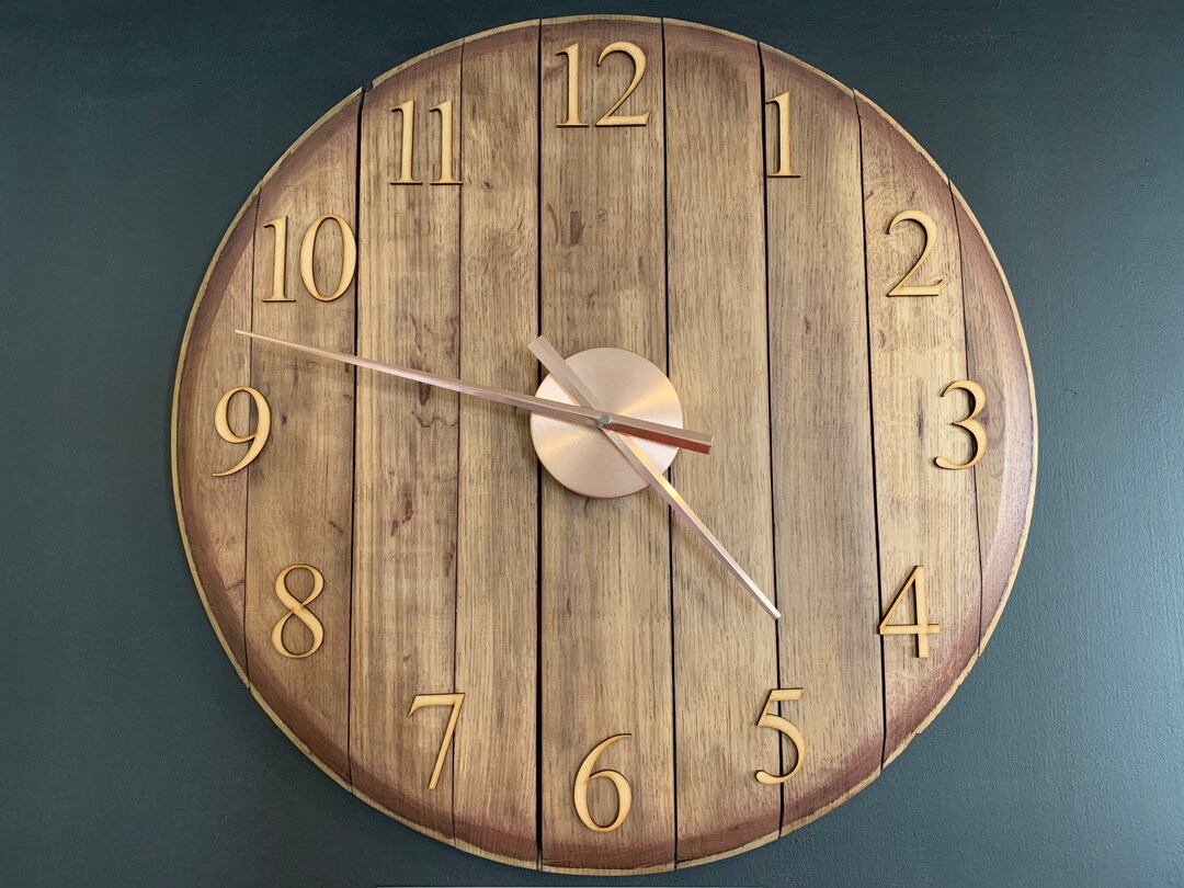 Oak Whiskey Barrel Wall Clock 60cm Vintage Reclaimed Oak Large Clock Etsy