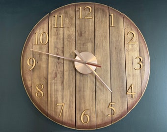 Reclaimed Oak Whiskey Barrel Clock: Large Vintage Wall Decor (60cm)