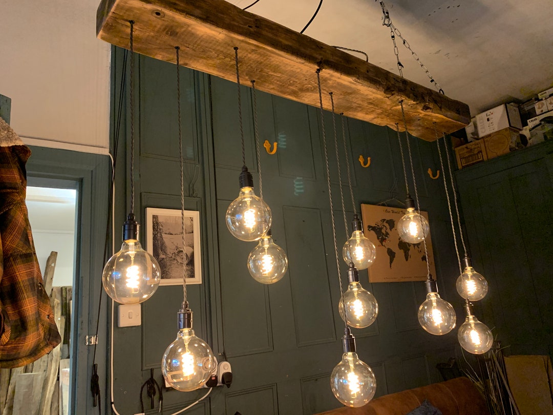 Buy Chunky Wooden Beam Chandelier XXL Long Drop Hanging Light