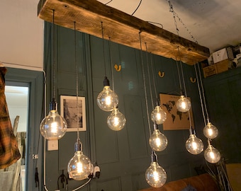 Chunky Wooden Beam Chandelier XXL Long Drop Hanging Light