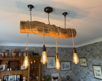 Rustic Oak Log Wrap Around Chandelier