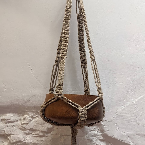 Natural jute macrame plant hanger, vintage macrame pot holder, hanging plant macrame, sustainable macrame, indoor outdoor macrame