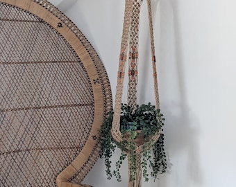 Large vintage style macrame plant hanger in jute