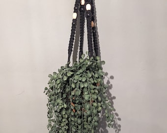 Black macrame beaded plant hanger