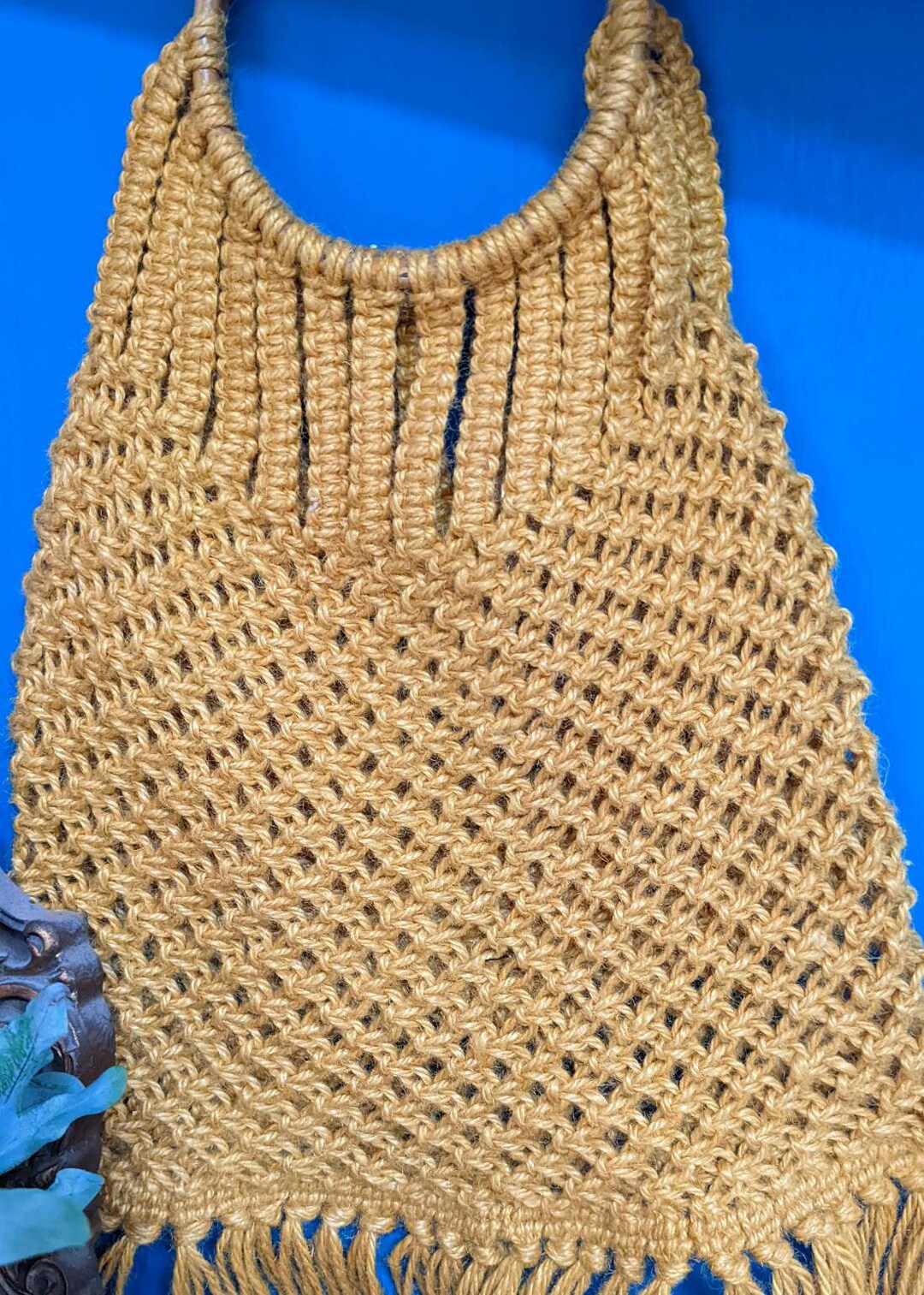 Macrame Market Jute Bag Bamboo Handles Etsy