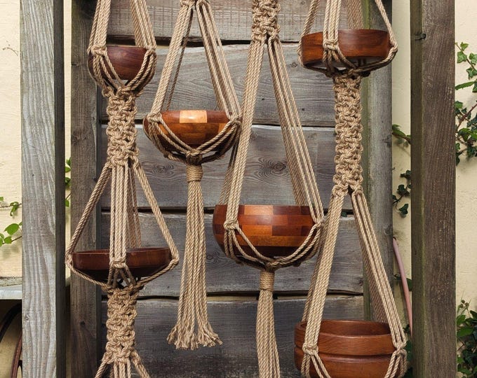 Large Macrame Plant Hanger for Big Pots, Chunky Natural Jute Hanging Planter, Rustic Statement Indoor Plant Holder, Handmade UK