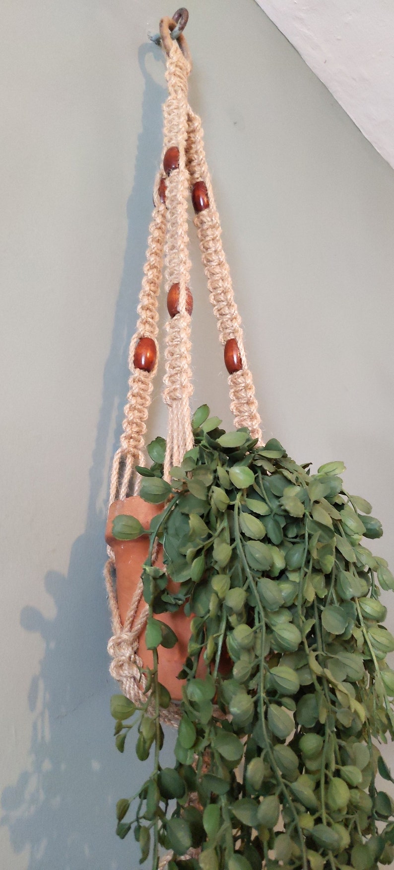 Jute Beaded Macrame Plant Hanger Etsy UK