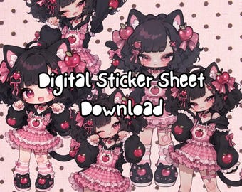 Anime Girl Digital Sticker Sheet Download, Junk Journal Printable