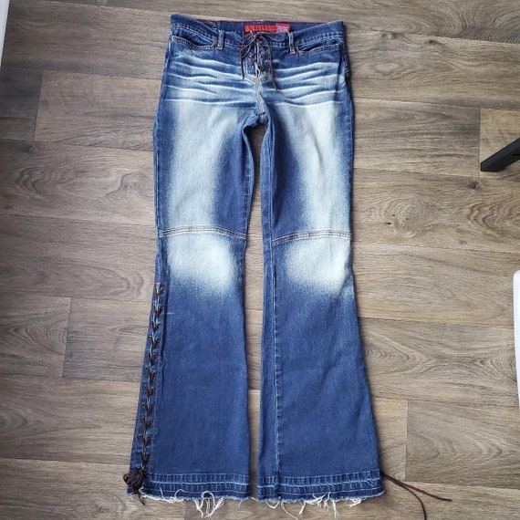 Bongo Y2K Lace Up Corset Bootcut Flare Jeans - image 3