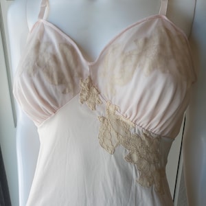 Vintage 60&#39;s Ivory White Midi Nightgown Nylon Slip Dress Lace Inlay